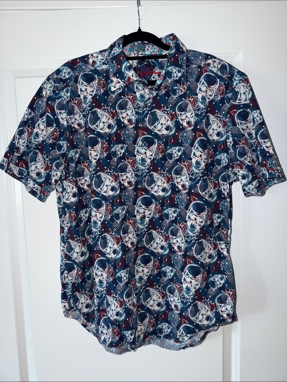 Robert Graham Navy, White & Burgundy Short-Sleeve Button-Down Shirt